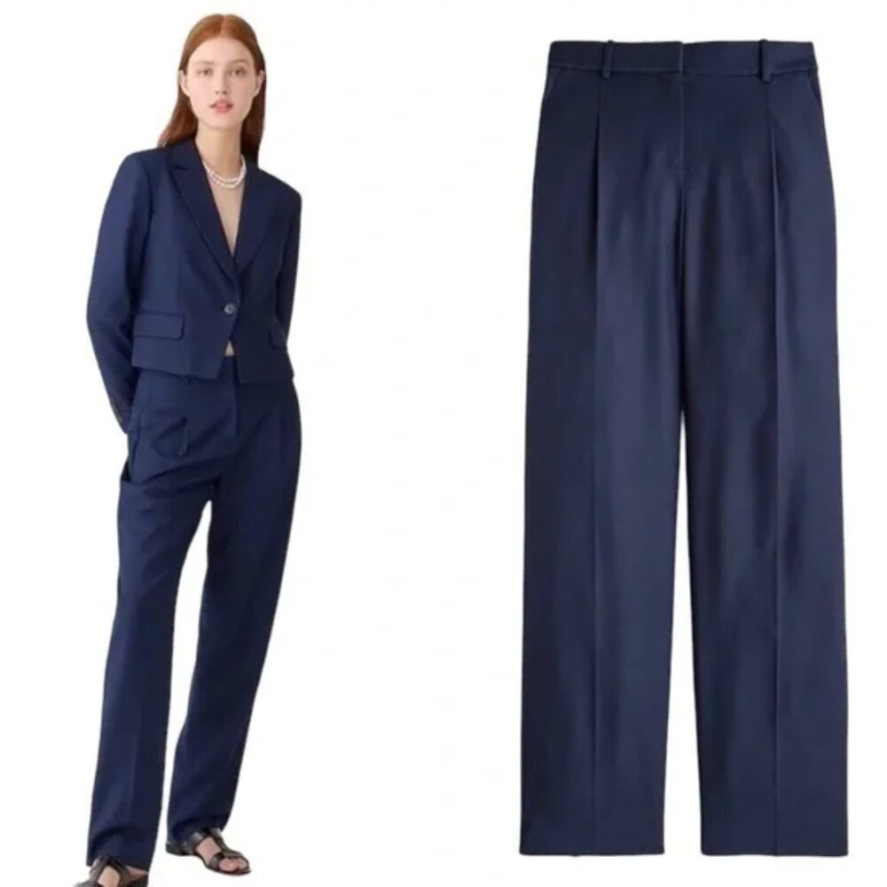 J. Crew Navy Essential Pants 16 Pleated Straight Leg City Twill Office BR709 NWT - Picture 11 of 11